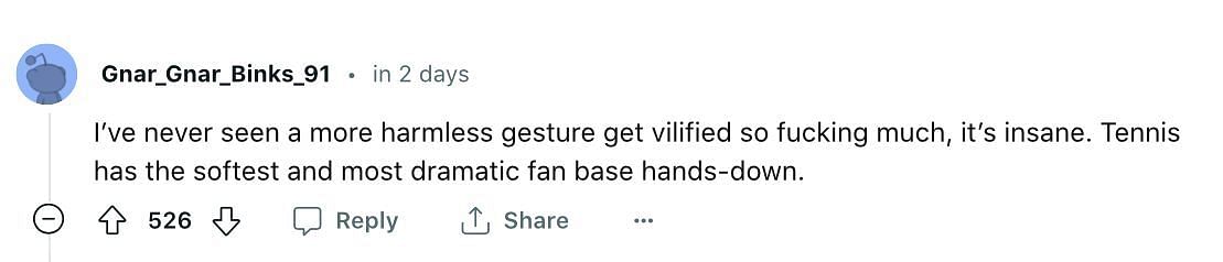 Screengrab of the fan comment on Reddit
